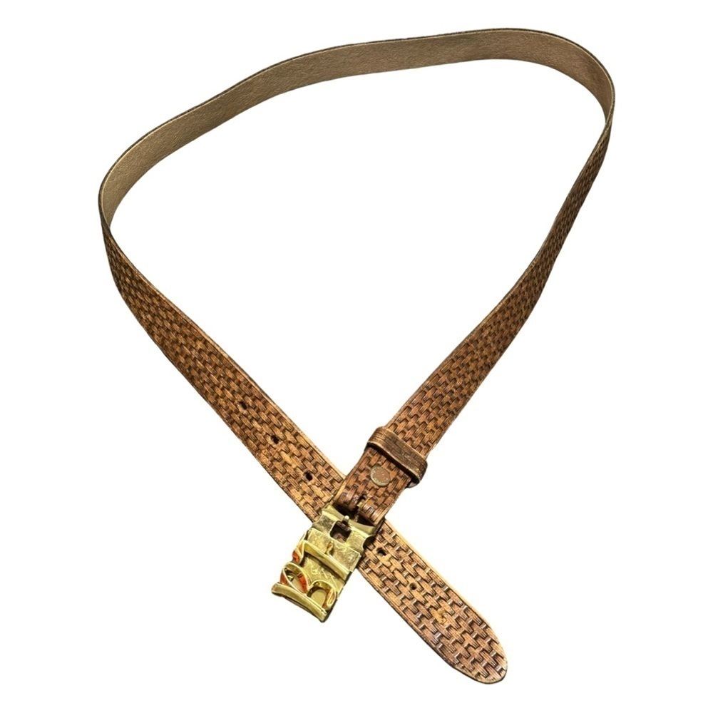 Hickok vintage  SOFT LEATHER BELT SOLID STAMPED BRASS BF INITIAL BUCKLE unisex